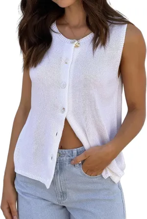 IDEALSANXUN Womens Button Down Sweater Knit Vest Spring Summer Cute Tank Tops