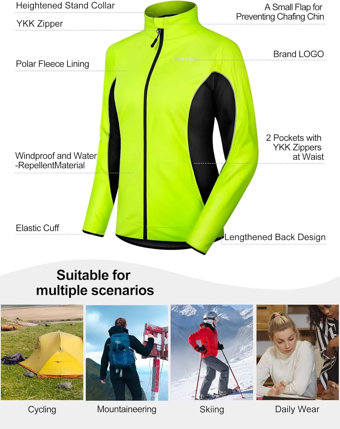 INBIKE Women's Cycling Jacket Biking Running Windbreaker Thermal Fleece Lined Reflective Coat for Cold Weather Winter