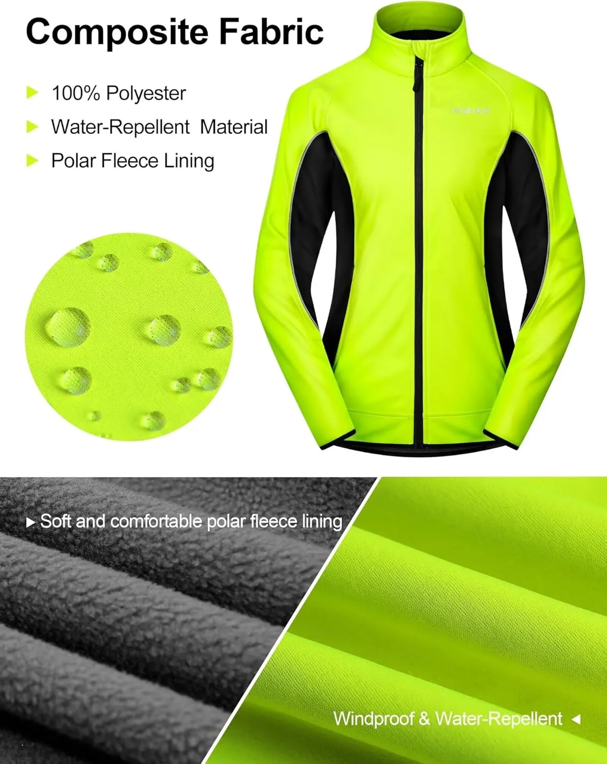 INBIKE Women's Cycling Jacket Biking Running Windbreaker Thermal Fleece Lined Reflective Coat for Cold Weather Winter