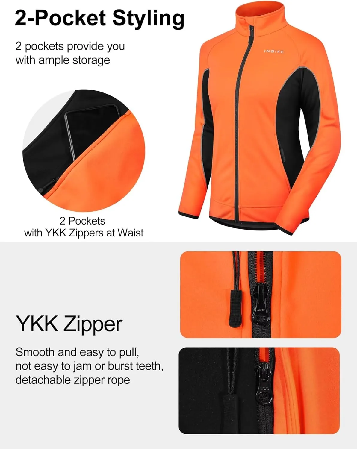INBIKE Women's Cycling Jacket Biking Running Windbreaker Thermal Fleece Lined Reflective Coat for Cold Weather Winter