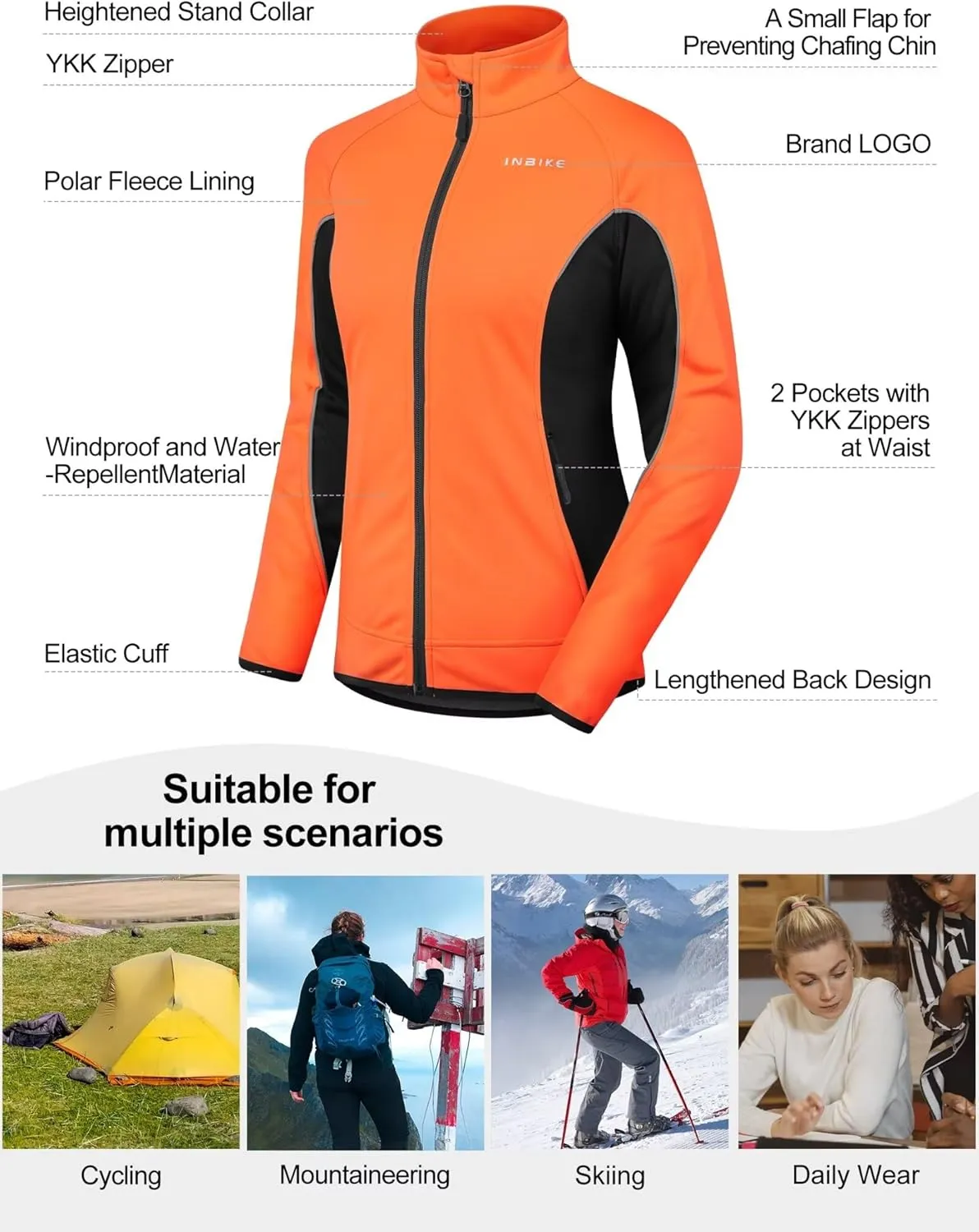 INBIKE Women's Cycling Jacket Biking Running Windbreaker Thermal Fleece Lined Reflective Coat for Cold Weather Winter