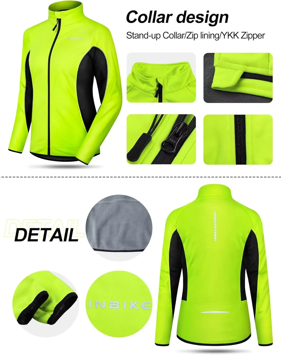 INBIKE Women's Cycling Jacket Biking Running Windbreaker Thermal Fleece Lined Reflective Coat for Cold Weather Winter