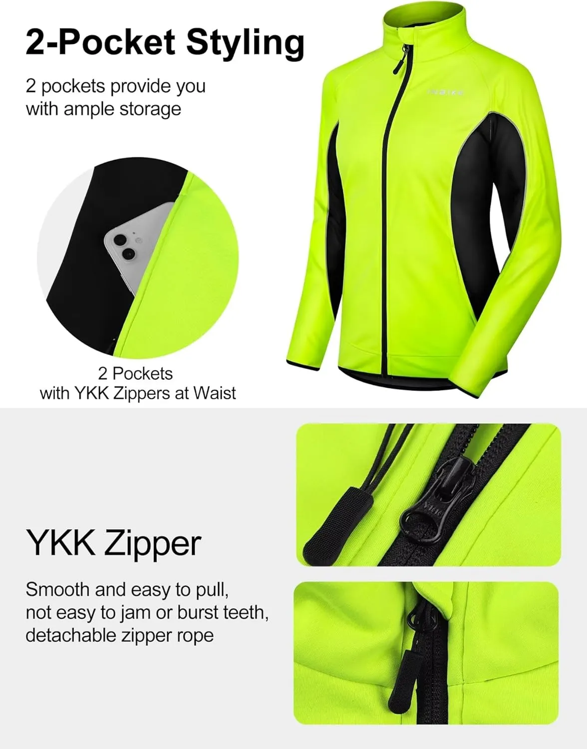 INBIKE Women's Cycling Jacket Biking Running Windbreaker Thermal Fleece Lined Reflective Coat for Cold Weather Winter