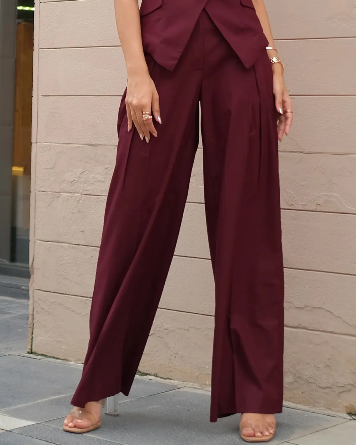 INVERTED PLEAT STRAIGHT PANTS - MAROON