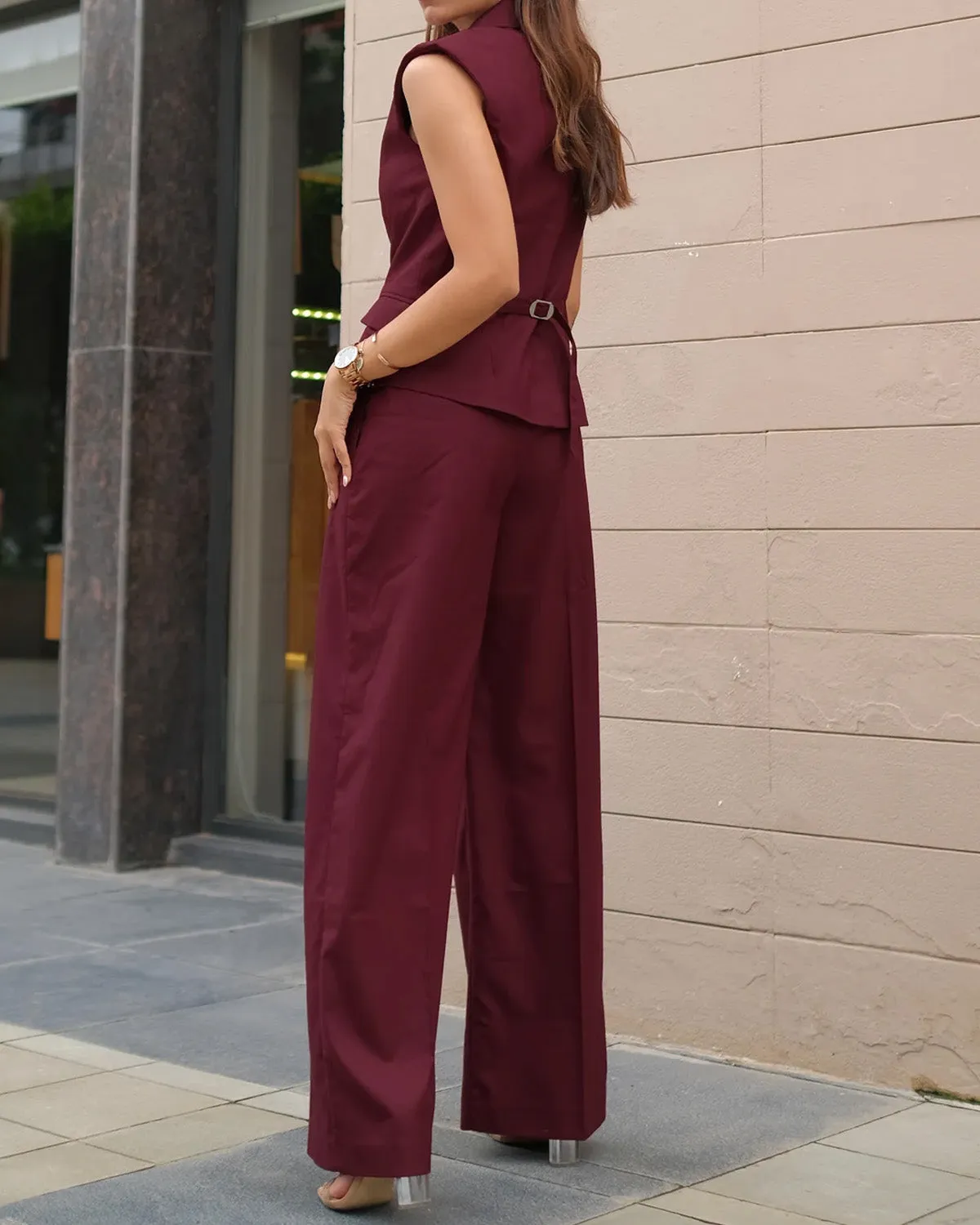 INVERTED PLEAT STRAIGHT PANTS - MAROON