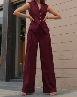 INVERTED PLEAT STRAIGHT PANTS - MAROON