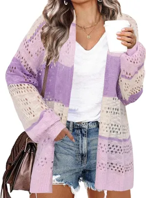 IN'VOLAND Womens Plus Size Crochet Cardigan Kimonos Boho Long Sleeve Oversized Summer Open Front Knitted Sweater