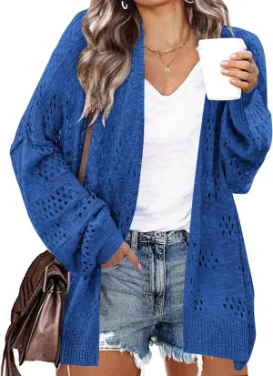 IN'VOLAND Womens Plus Size Crochet Cardigan Kimonos Boho Long Sleeve Oversized Summer Open Front Knitted Sweater