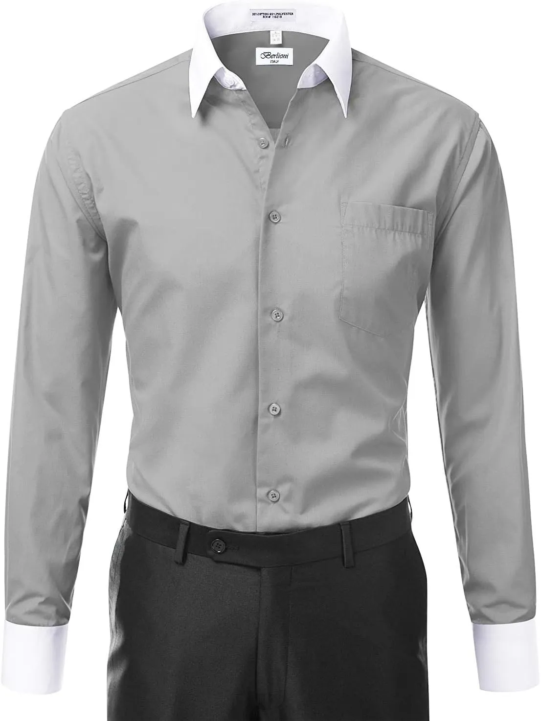 Italy Men's Long Sleeve Two Tone Premium Dress Shirt