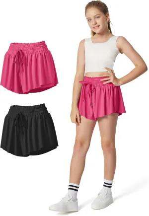 IUGA Girls Butterfly Shorts with Pockets Athletic Flowy Preppy Clothes Running Tennis Dance Cheer 2 in 1 Shorts Teen Girls