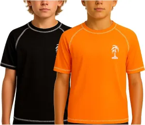 iXtreme Boys Swim Shirt - 2 Pack UPF 50  Quick Dry Sun Protection Short Sleeve Swimwear Rash Guard for Boys (Sizes: 12M-18)