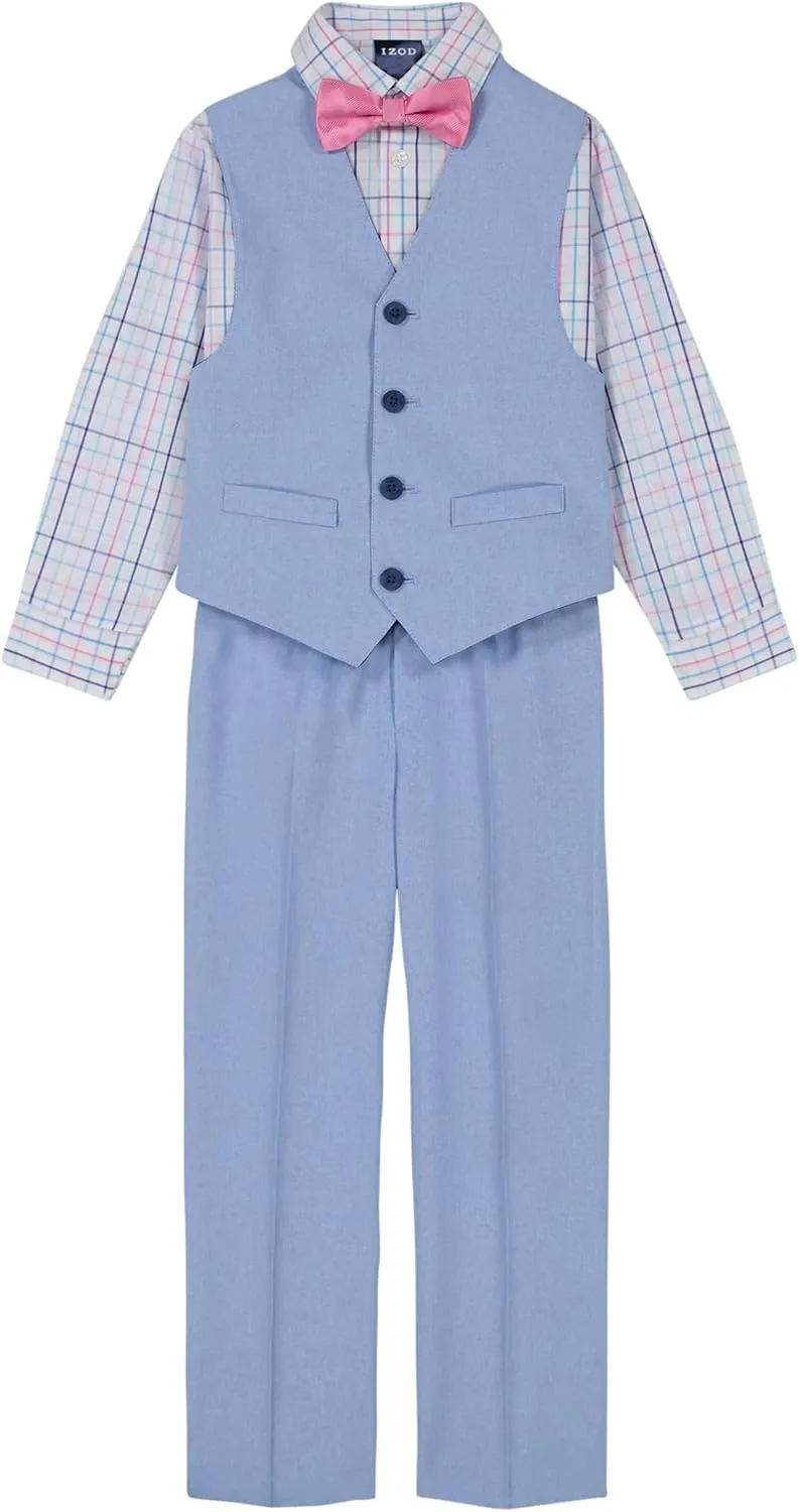 IZOD Boys' 4-Piece Set with Collared Dress Shirt, Tie, Vest, and Pants