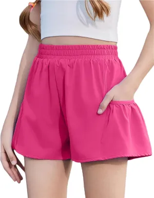 JiAmy Girls Athletic Shorts Quick Dry Running Dance Workout Gym Flowy Shorts Girls Skorts with Pockets 5-14 Years