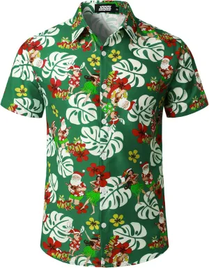 JOGAL Men's Christmas Shirt Santa Claus Party Flamingo Casual Hawaiian Shirts