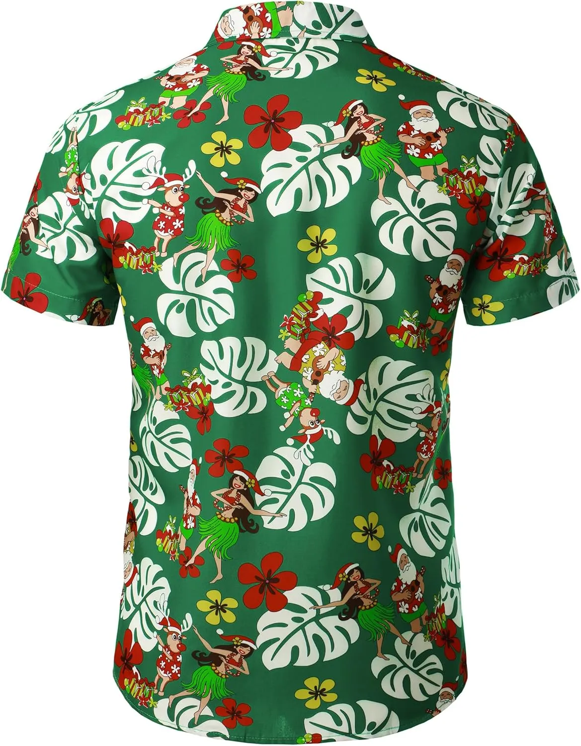 JOGAL Men's Christmas Shirt Santa Claus Party Flamingo Casual Hawaiian Shirts