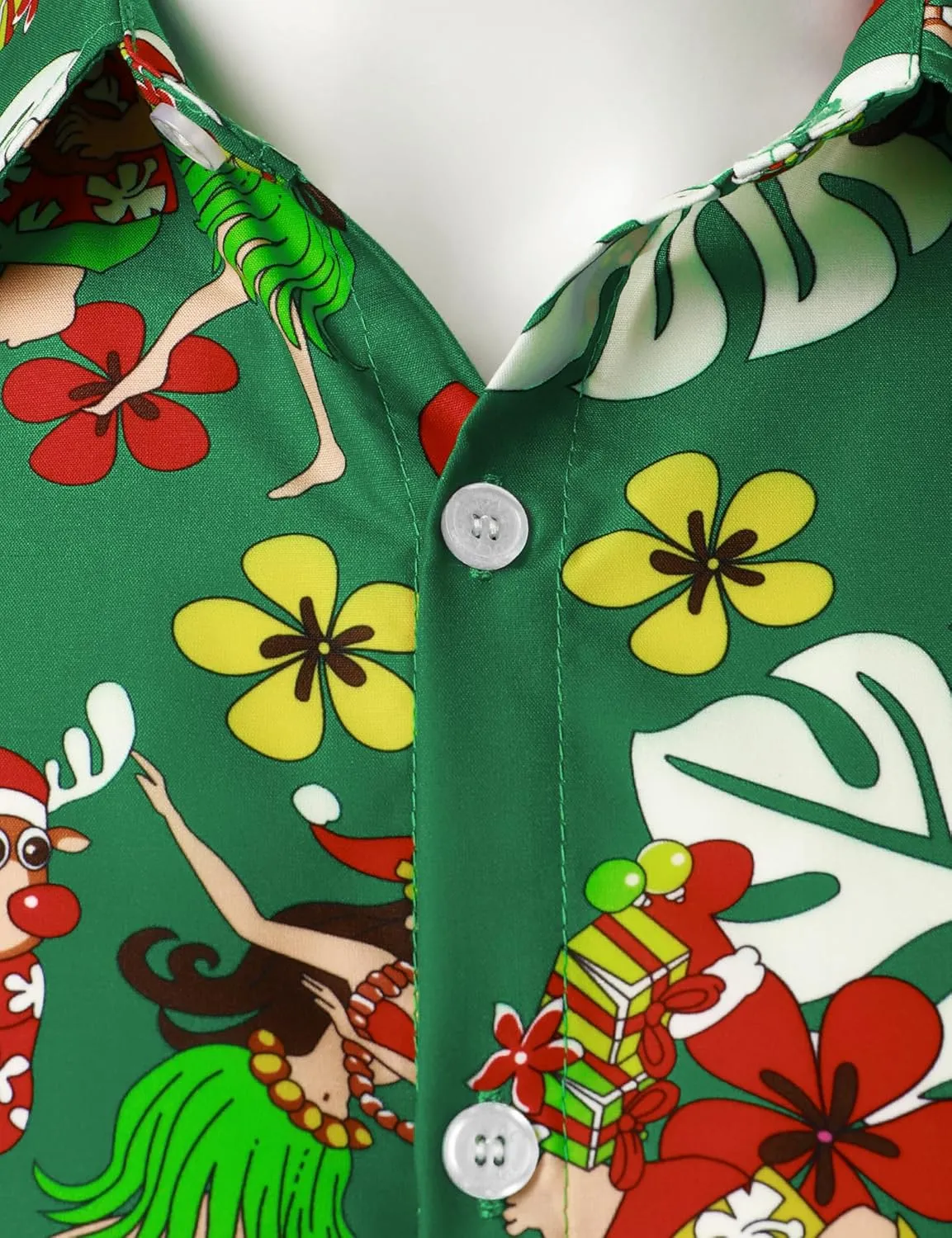 JOGAL Men's Christmas Shirt Santa Claus Party Flamingo Casual Hawaiian Shirts