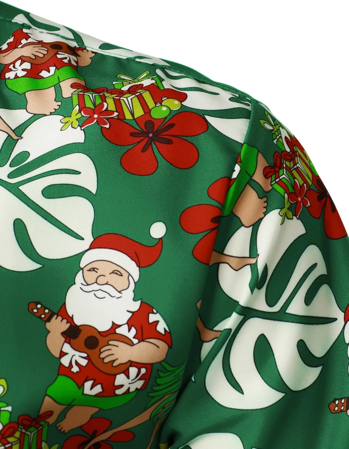 JOGAL Men's Christmas Shirt Santa Claus Party Flamingo Casual Hawaiian Shirts