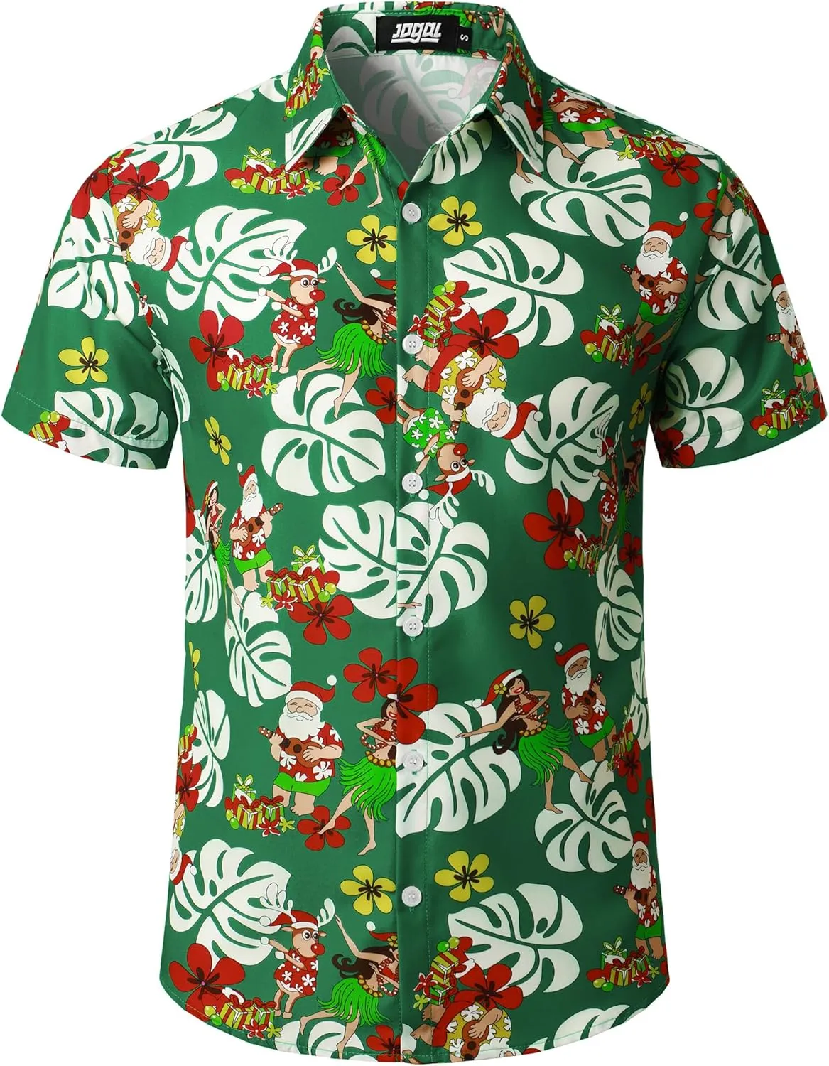 JOGAL Men's Christmas Shirt Santa Claus Party Flamingo Casual Hawaiian Shirts