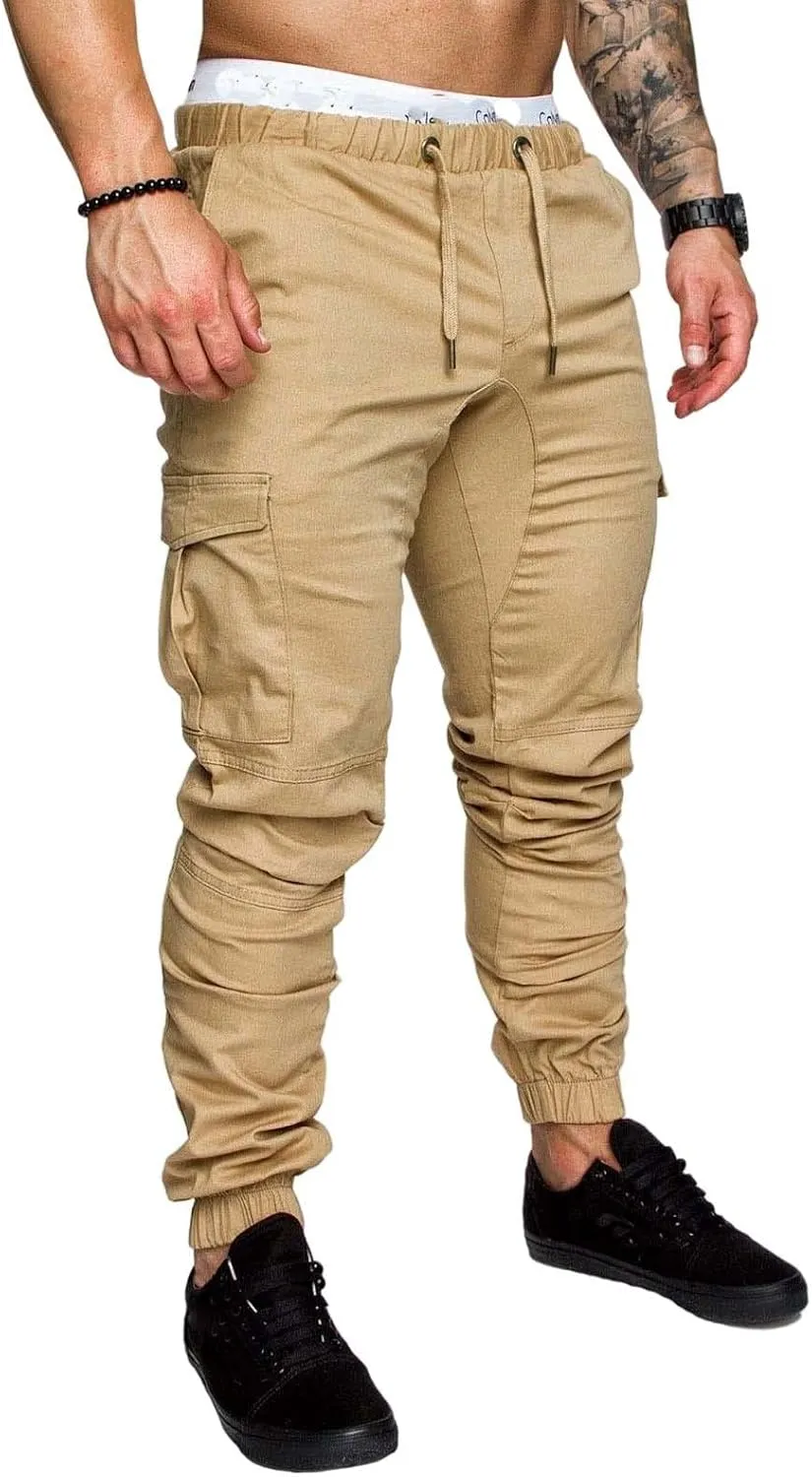 Joggers Pants for Men Elastic Waist Drawstring Cargo Pants Slim Fit Track Sweatpants Outdoor Trousers with Pockets