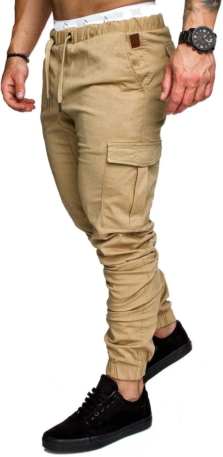 Joggers Pants for Men Elastic Waist Drawstring Cargo Pants Slim Fit Track Sweatpants Outdoor Trousers with Pockets