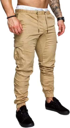 Joggers Pants for Men Elastic Waist Drawstring Cargo Pants Slim Fit Track Sweatpants Outdoor Trousers with Pockets