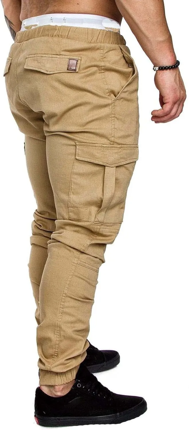 Joggers Pants for Men Elastic Waist Drawstring Cargo Pants Slim Fit Track Sweatpants Outdoor Trousers with Pockets