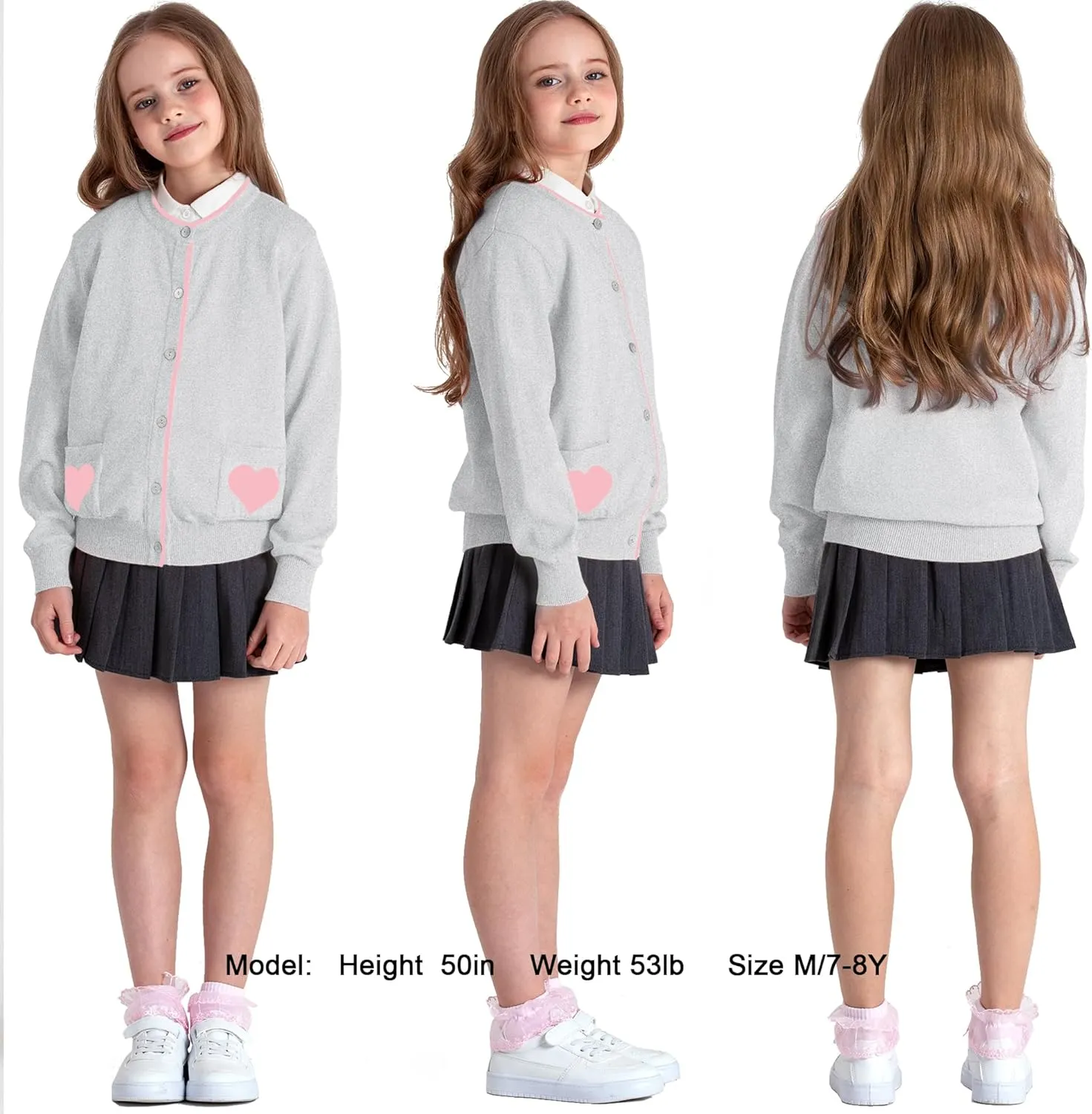 JSTEX Girls Cute Cardigan 100% Cotton Knit Kids Cardigan Long Sleeve Crew Neck Button Sweaters for Girl Size 4-14