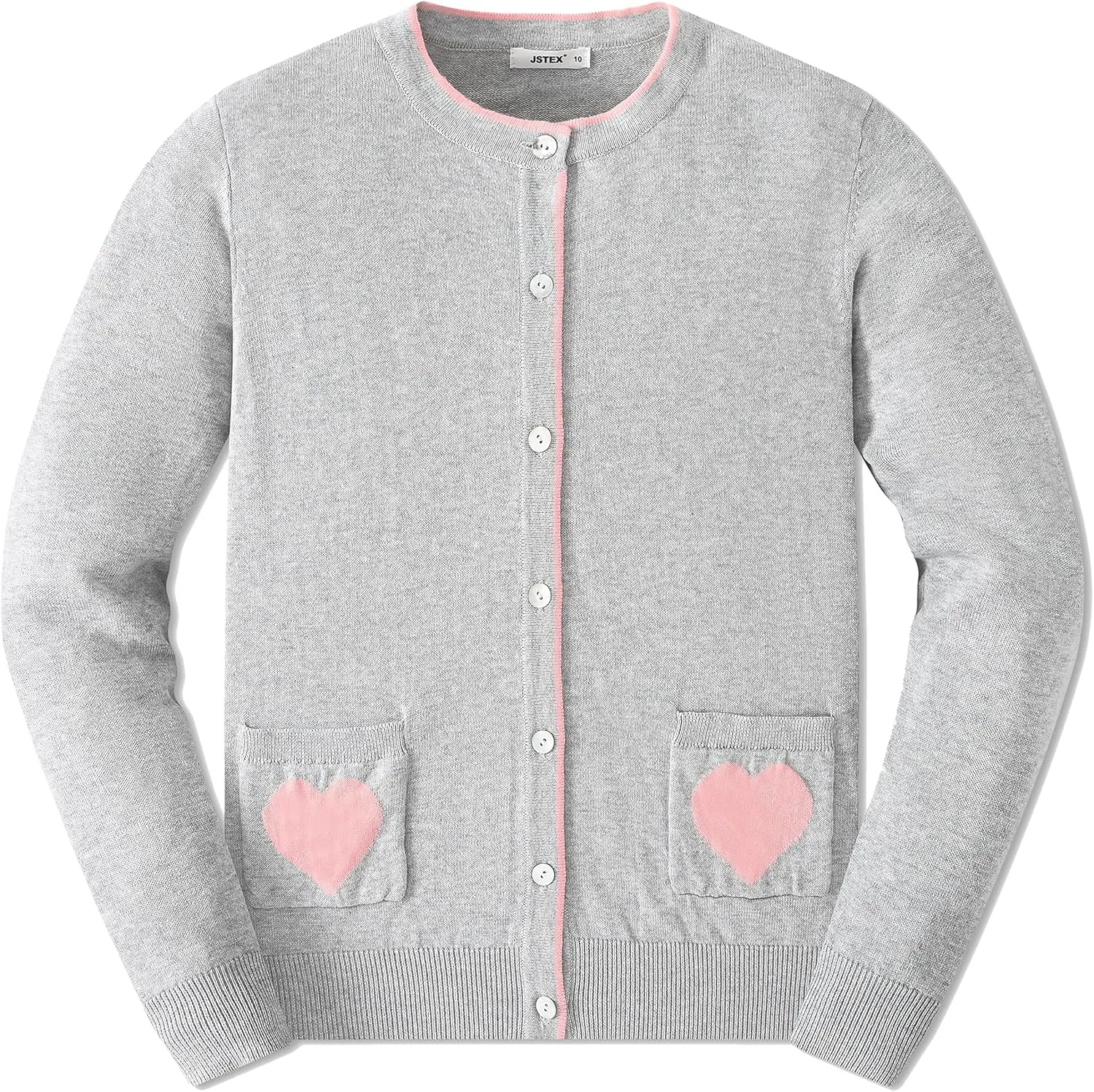 JSTEX Girls Cute Cardigan 100% Cotton Knit Kids Cardigan Long Sleeve Crew Neck Button Sweaters for Girl Size 4-14