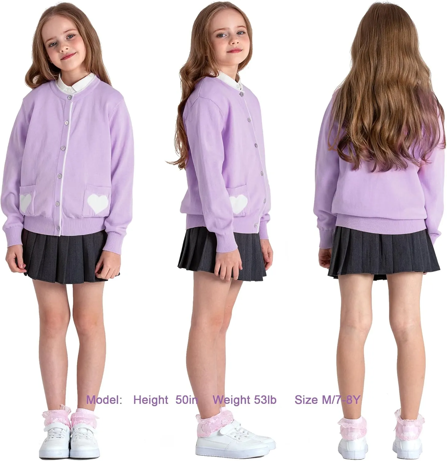 JSTEX Girls Cute Cardigan 100% Cotton Knit Kids Cardigan Long Sleeve Crew Neck Button Sweaters for Girl Size 4-14