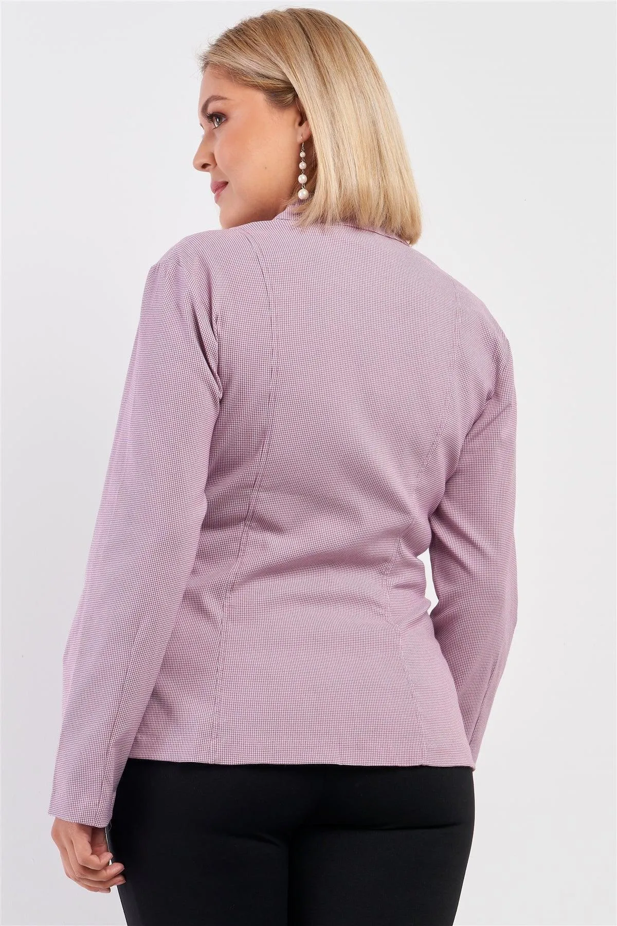 Junior Plus Mauve Checkered Houndstooth Pattern Front Zipper Closure Jacket /1-2-2