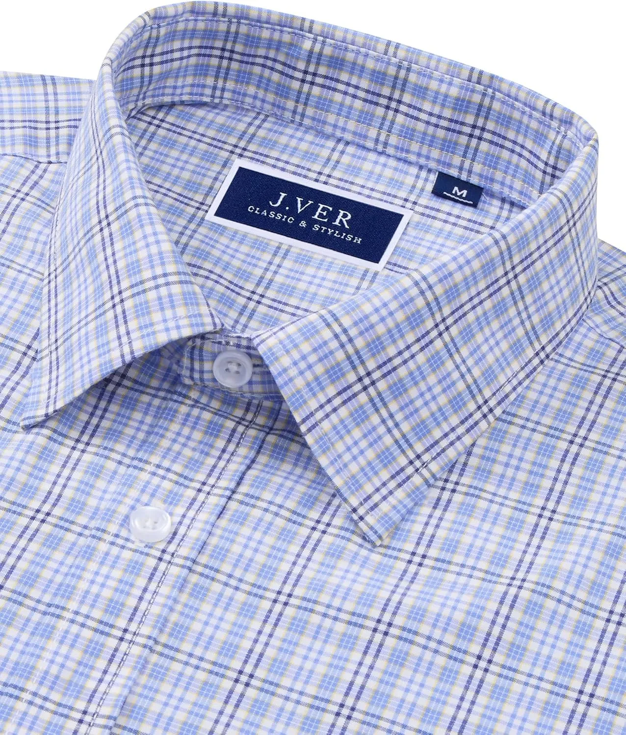 J.VER Men's Button Down Shirts Long Sleeve Dress Shirt Business Casual Cotton Collared Plaid Tops with Pocket