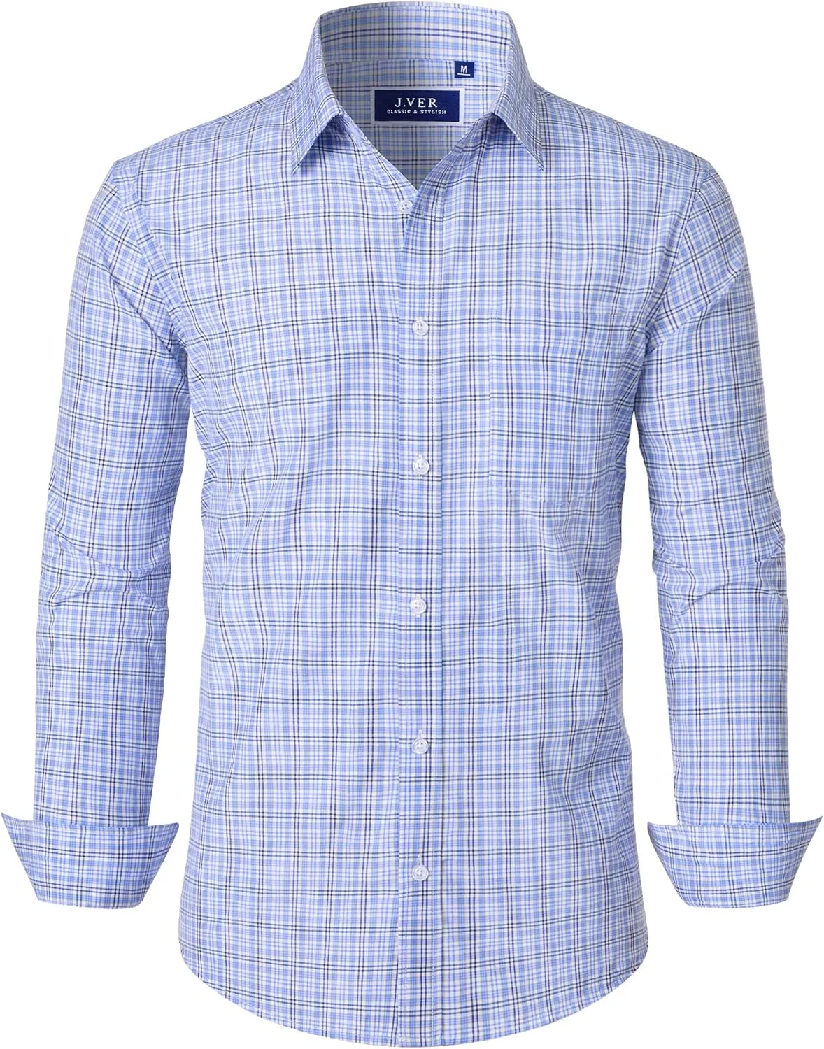 J.VER Men's Button Down Shirts Long Sleeve Dress Shirt Business Casual Cotton Collared Plaid Tops with Pocket