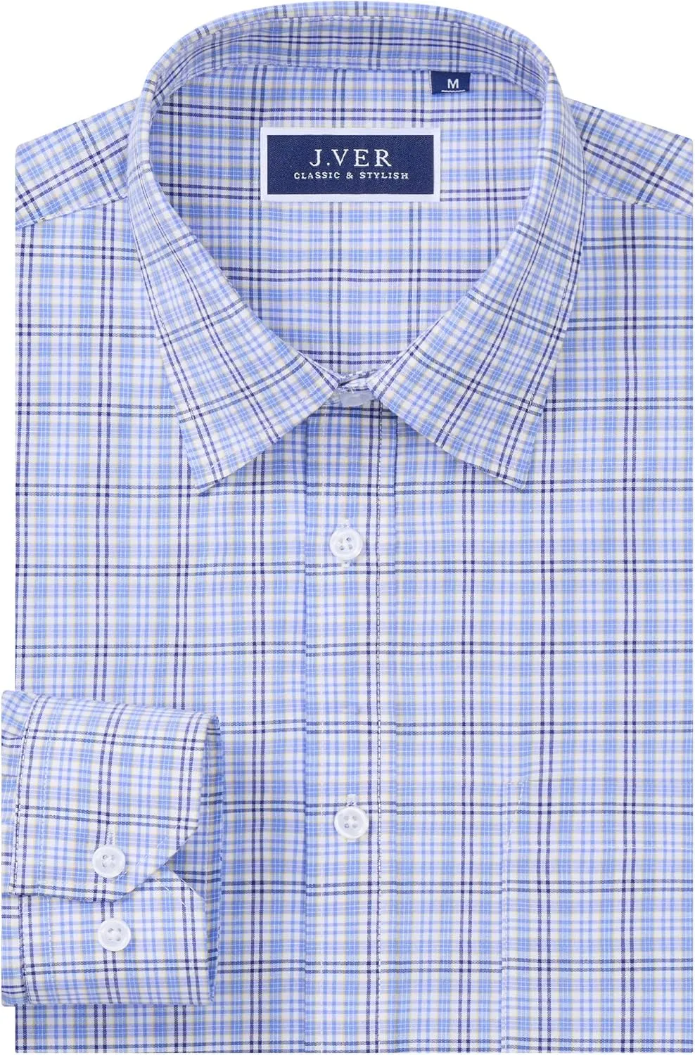 J.VER Men's Button Down Shirts Long Sleeve Dress Shirt Business Casual Cotton Collared Plaid Tops with Pocket