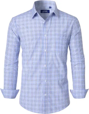 J.VER Men's Button Down Shirts Long Sleeve Dress Shirt Business Casual Cotton Collared Plaid Tops with Pocket