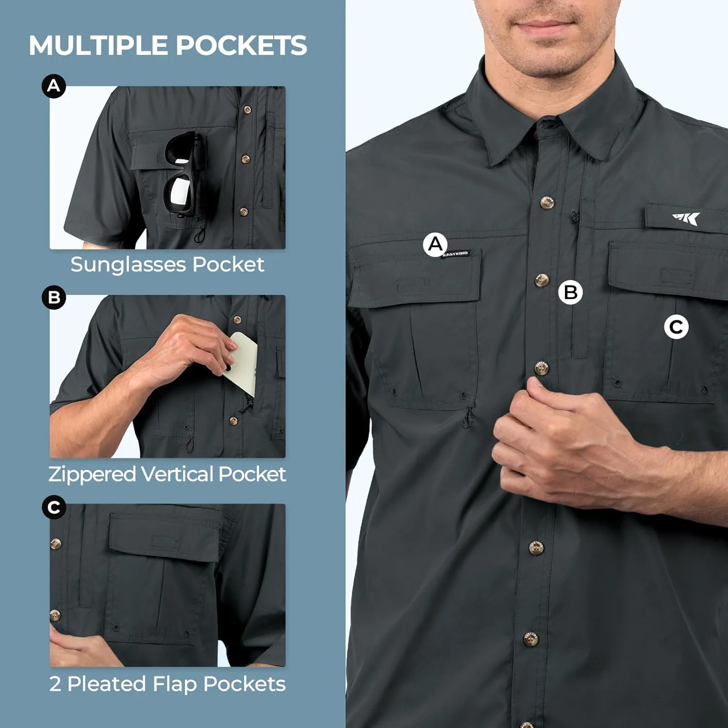 KastKing ReKon Men's Fishing Shirts, Well Made, Quick-Dry Short & Long Sleeve Hiking Beach Shirts, Sun Protection