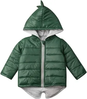 Kids Baby Boys Girls Dinosaur Hoodie Jacket Zipper Up Cotton Padded Hooded Coat Outwear