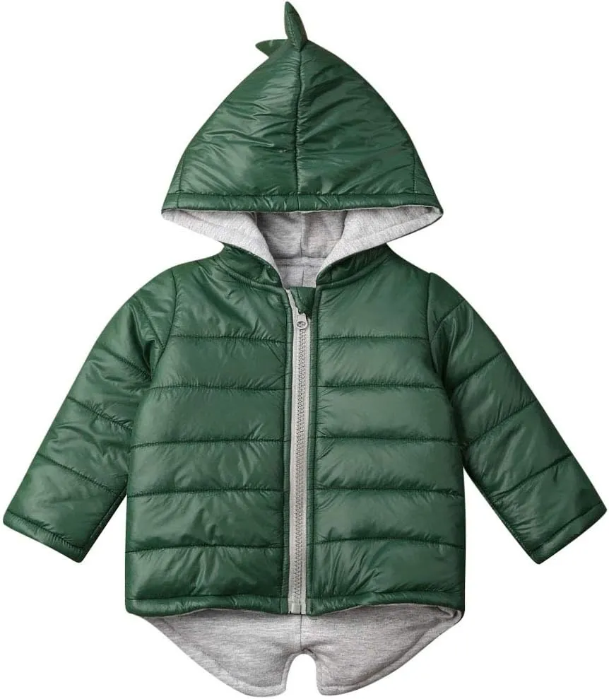 Kids Baby Boys Girls Dinosaur Hoodie Jacket Zipper Up Cotton Padded Hooded Coat Outwear