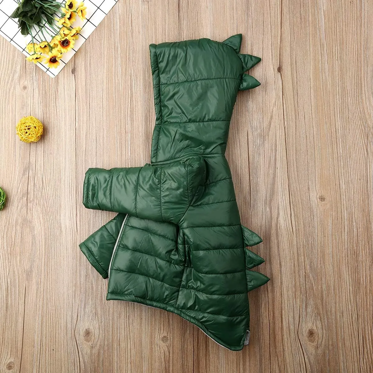 Kids Baby Boys Girls Dinosaur Hoodie Jacket Zipper Up Cotton Padded Hooded Coat Outwear