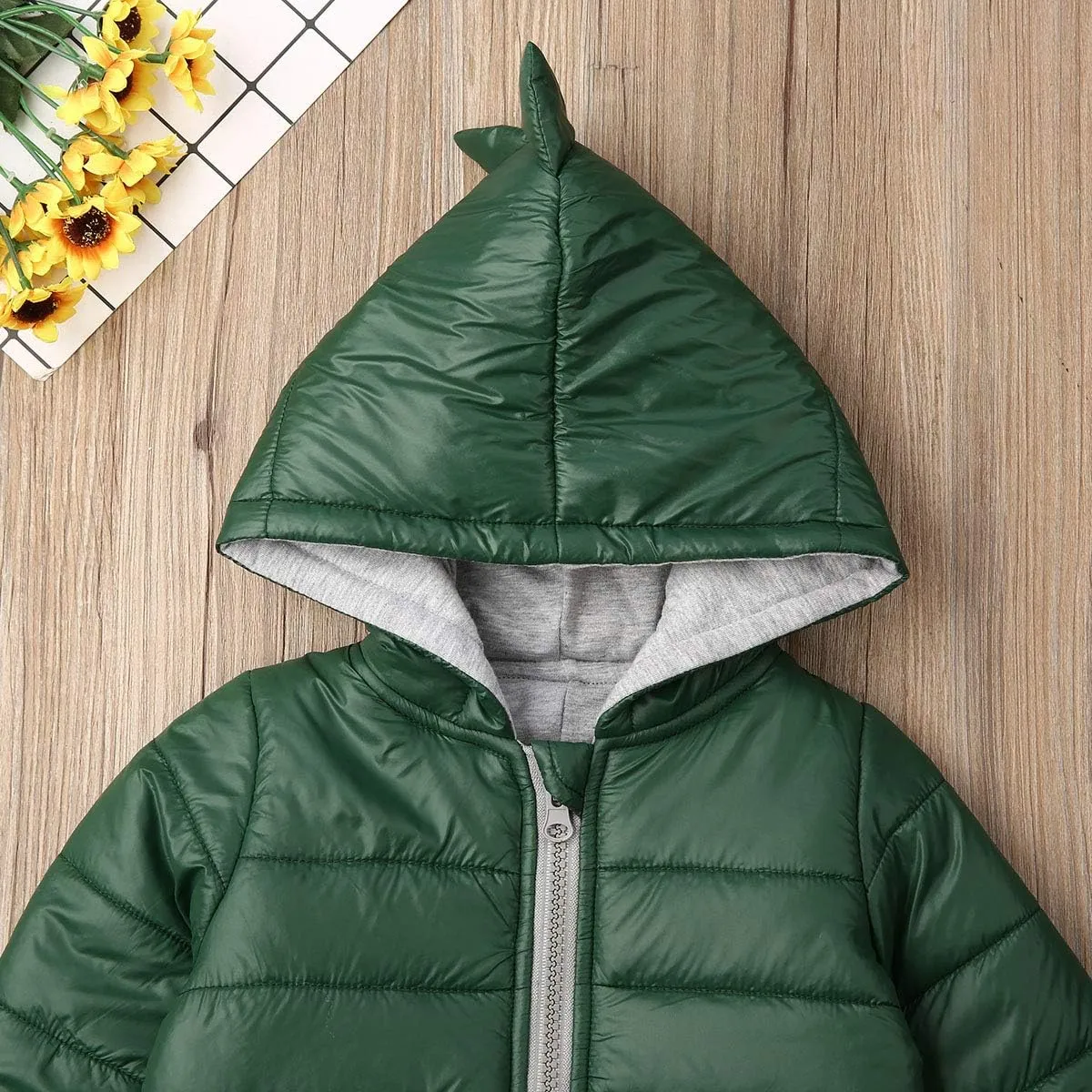 Kids Baby Boys Girls Dinosaur Hoodie Jacket Zipper Up Cotton Padded Hooded Coat Outwear