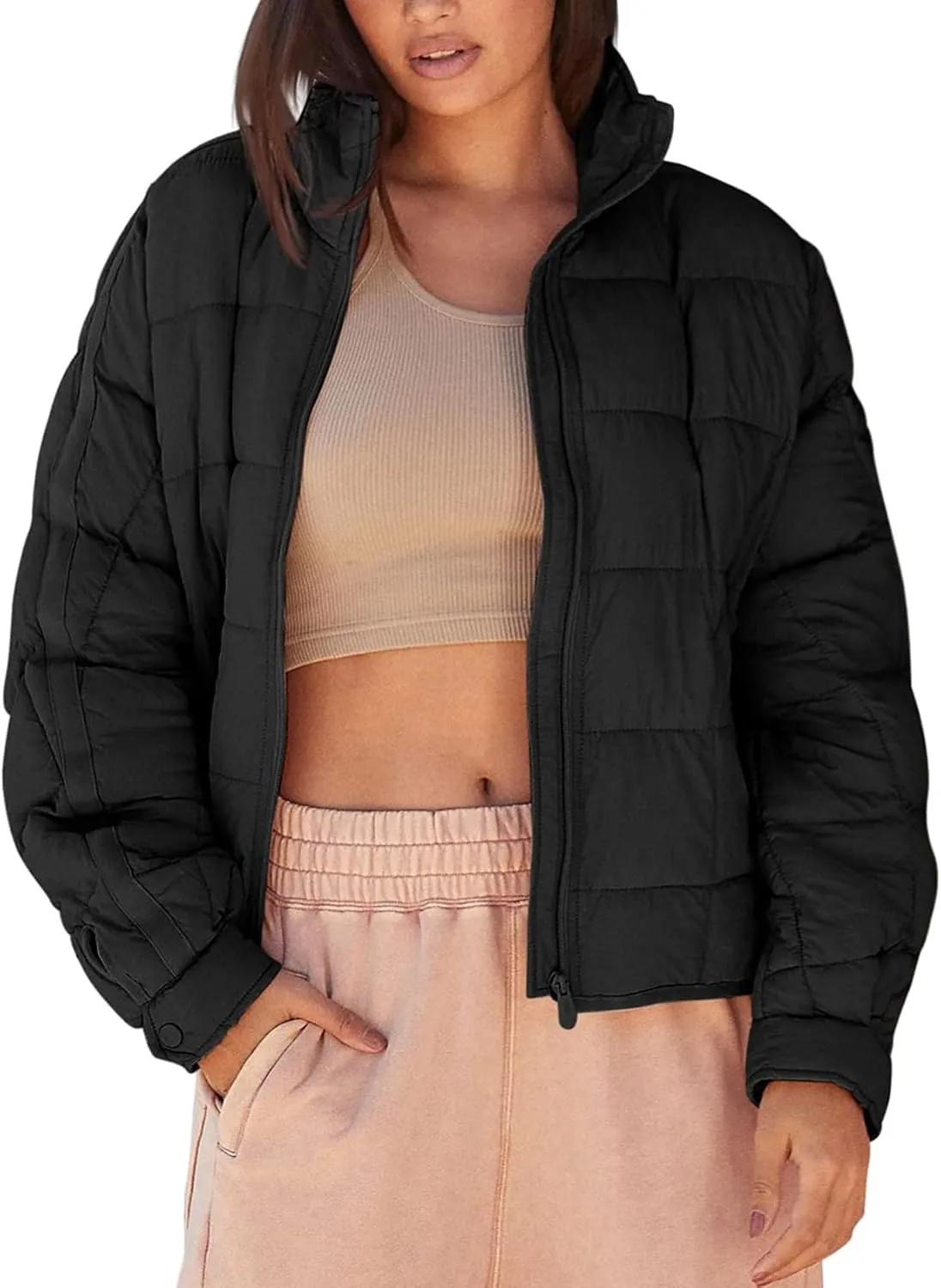 Kissonic Women's Lightweight Puffer Jackets Long Sleeve Packable Down Coat Short Outwear