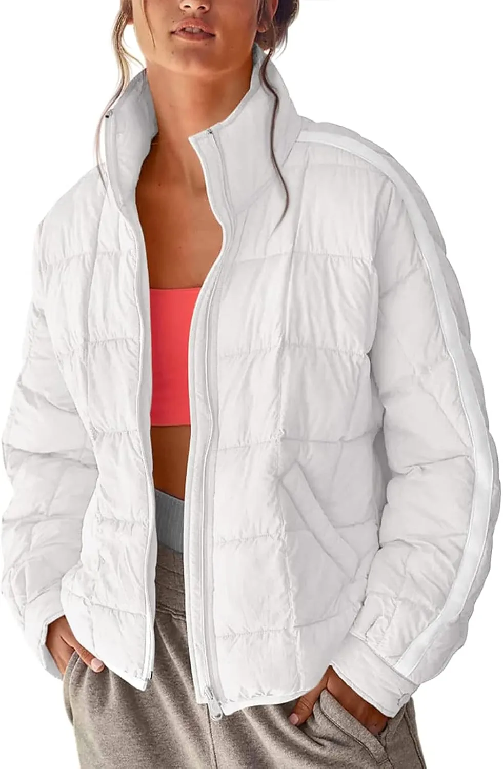 Kissonic Women's Lightweight Puffer Jackets Long Sleeve Packable Down Coat Short Outwear