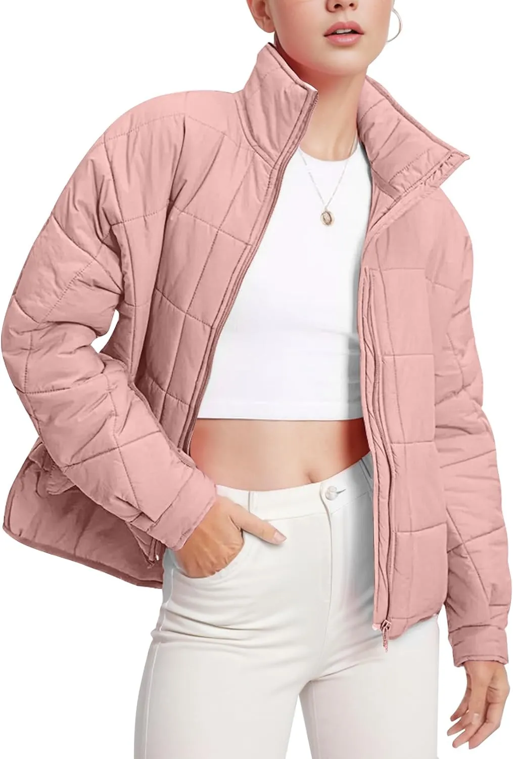 Kissonic Women's Lightweight Puffer Jackets Long Sleeve Packable Down Coat Short Outwear
