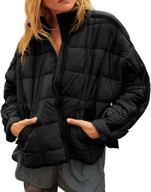 Kissonic Women's Lightweight Puffer Jackets Long Sleeve Packable Down Coat Short Outwear