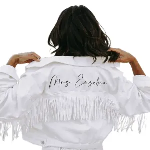KUTXA Customized Women's tassel Denim jackets Future Mrs. Jacket Wedding Jacket Wifey Jacket (L, custom)
