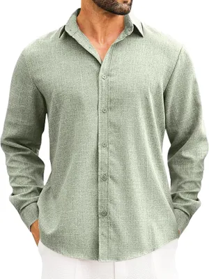 LETSEE Men's Linen Shirts Long Sleeve Untucked Casual Button Down Shirts for Men Business Dress Clothes Fashion Beach Tops