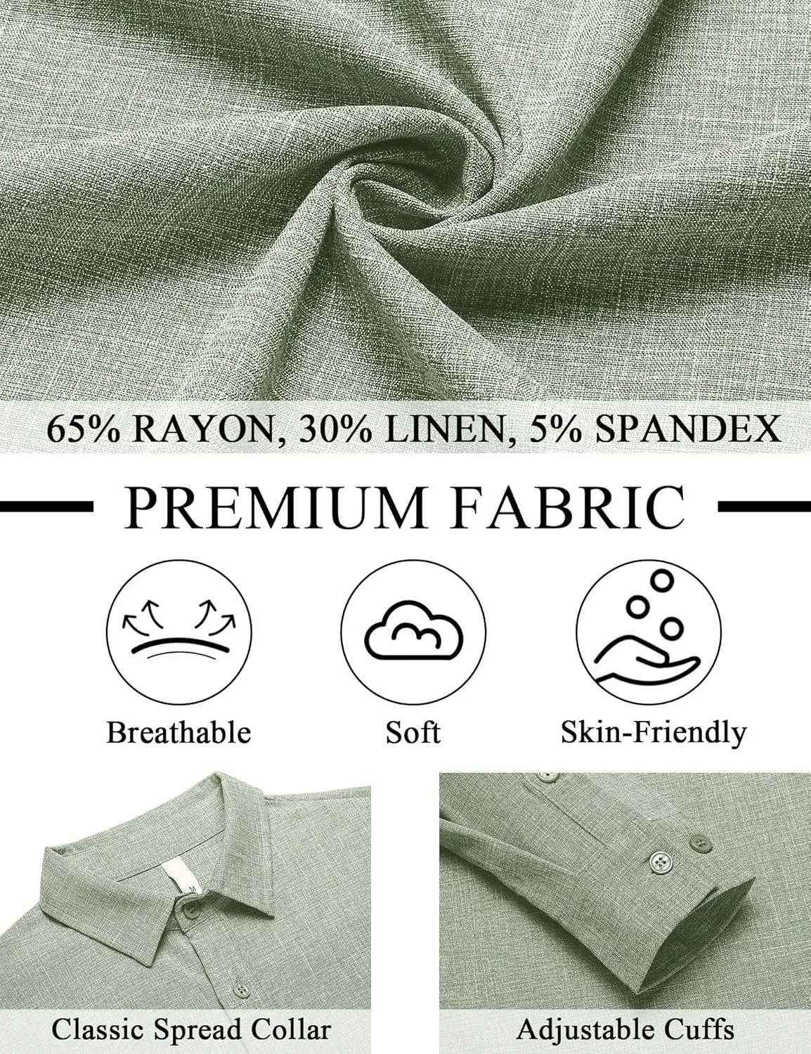 LETSEE Men's Linen Shirts Long Sleeve Untucked Casual Button Down Shirts for Men Business Dress Clothes Fashion Beach Tops