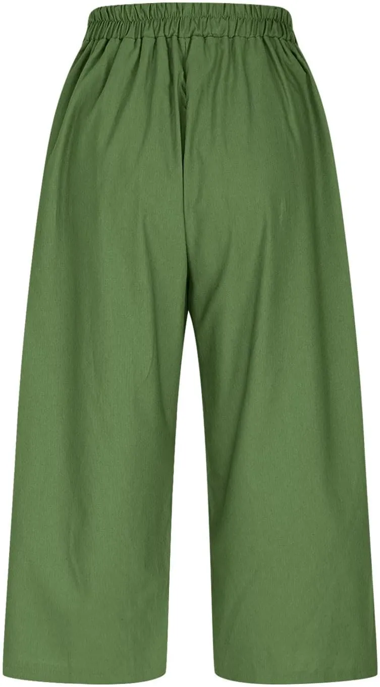 Linen Capri Pants for Women 2025 Casual Elastic Waist Cropped Trouser Trendy Resort Wear Beach Vacation Capris Clothes