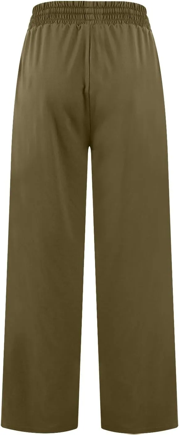 Linen Cotton Cargo Pants Straight Leg Summer Lounge High Waisted, Womens Pants Trendy Trousers Business Casual