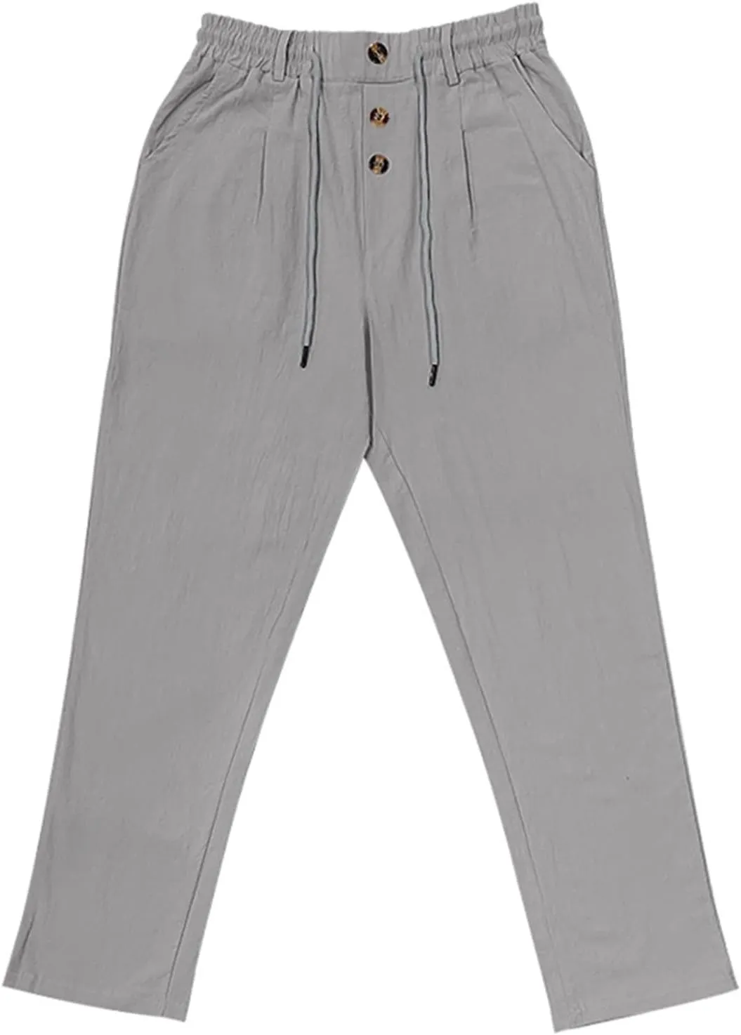 Linen Pants for Men Summer Lightweight Plain Casual Pants Beach Vacation Slacks Loose Fit Drawstring Waist Trousers