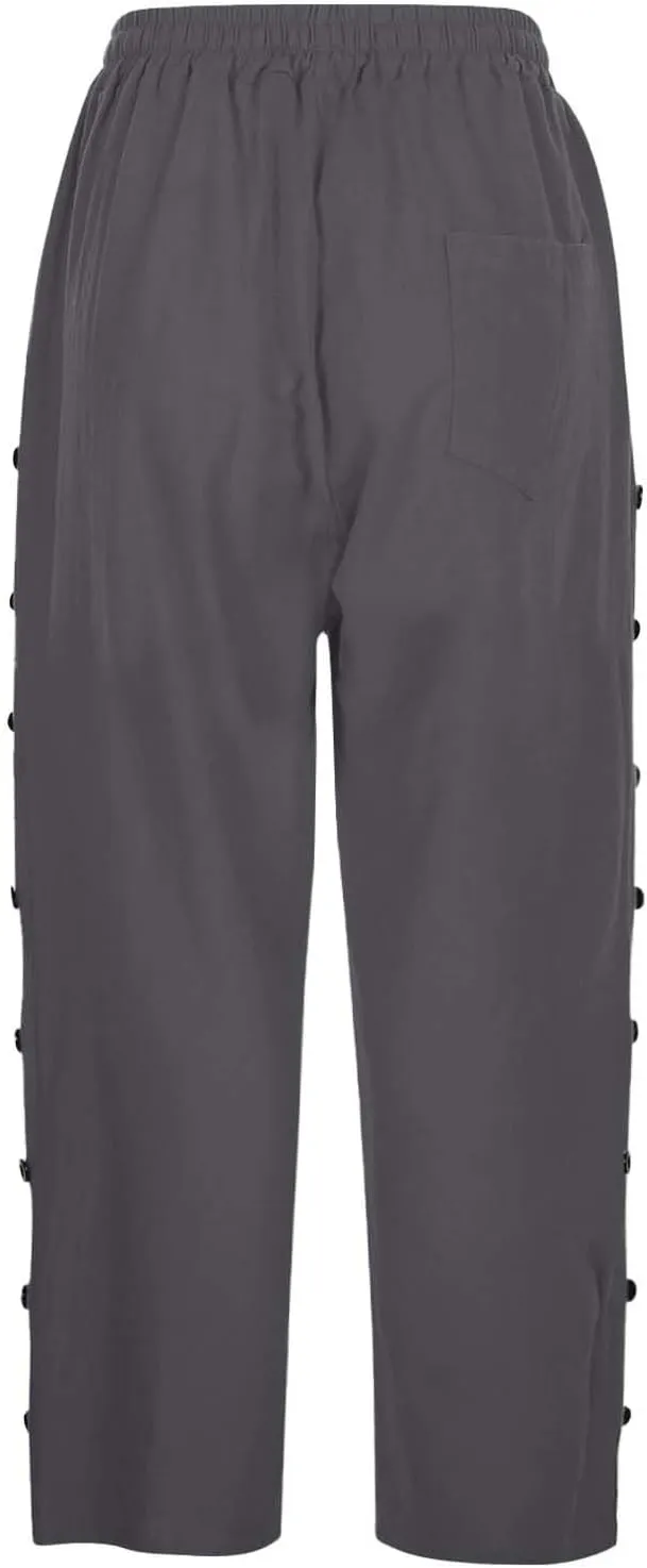 Linen Pants for Women 2025 Summer Lightweight Long Capris Vacation Beach Trousers Side-Buttoned Closure Joggers